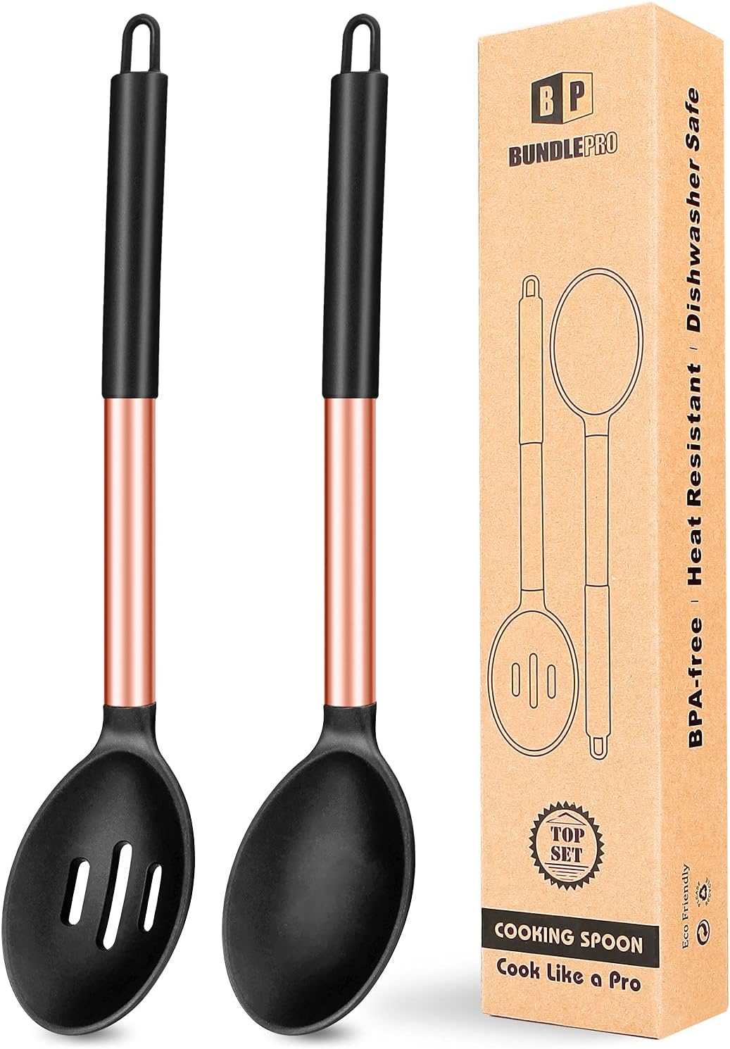 Pack of 2 Large Silicone Cooking Spoons,Non Stick Solid Basting Spoon,Heat - Resistant Kitchen Utensils for Mixing,Serving,Draining,Stirring (Black) - Amazing Gadgets Outlet