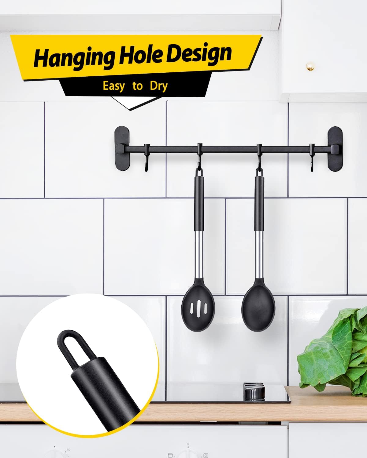 Pack of 2 Large Silicone Cooking Spoons,Non Stick Solid Basting Spoon,Heat - Resistant Kitchen Utensils for Mixing,Serving,Draining,Stirring (Black) - Amazing Gadgets Outlet