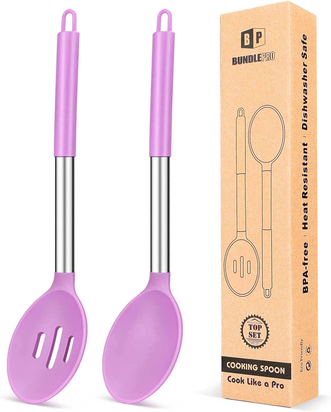 Pack of 2 Large Silicone Cooking Spoons,Non Stick Solid Basting Spoon,Heat - Resistant Kitchen Utensils for Mixing,Serving,Draining,Stirring (Black) - Amazing Gadgets Outlet