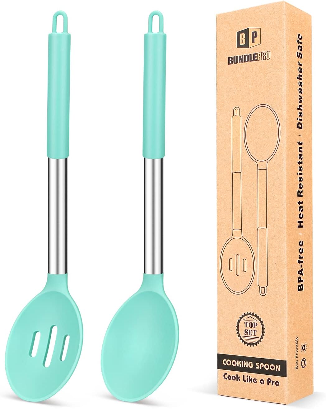 Pack of 2 Large Silicone Cooking Spoons,Non Stick Solid Basting Spoon,Heat - Resistant Kitchen Utensils for Mixing,Serving,Draining,Stirring (Black) - Amazing Gadgets Outlet