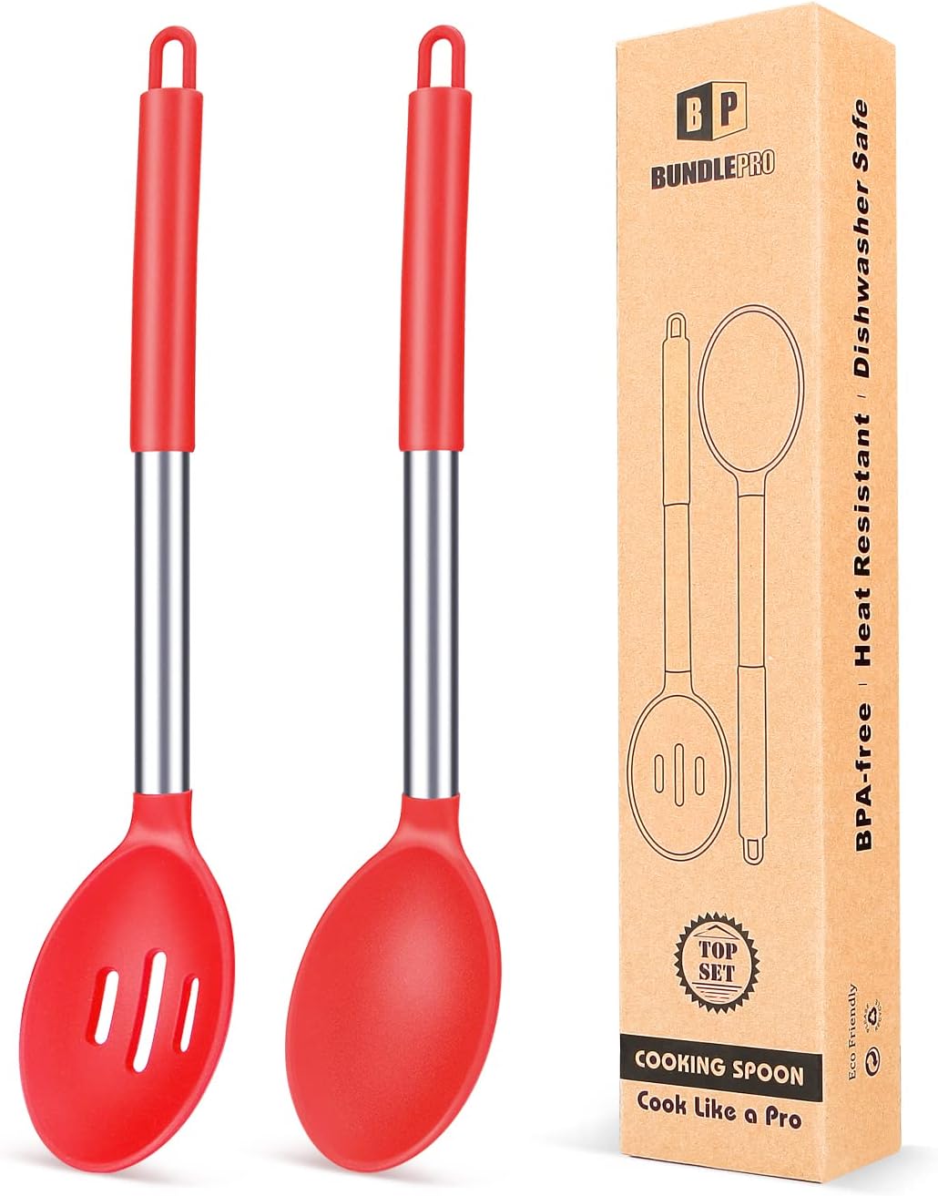 Pack of 2 Large Silicone Cooking Spoons,Non Stick Solid Basting Spoon,Heat - Resistant Kitchen Utensils for Mixing,Serving,Draining,Stirring (Black) - Amazing Gadgets Outlet