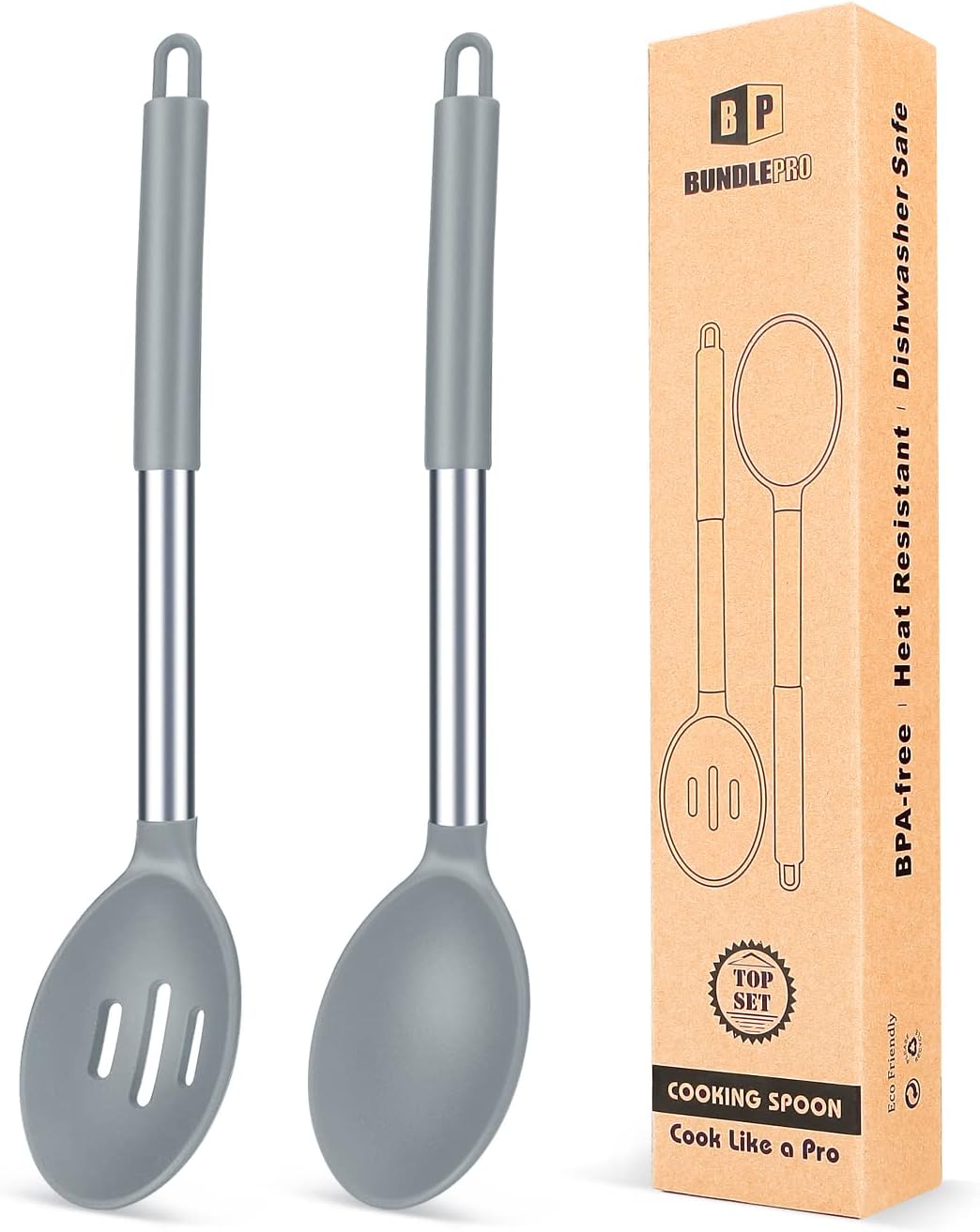 Pack of 2 Large Silicone Cooking Spoons,Non Stick Solid Basting Spoon,Heat - Resistant Kitchen Utensils for Mixing,Serving,Draining,Stirring (Black) - Amazing Gadgets Outlet