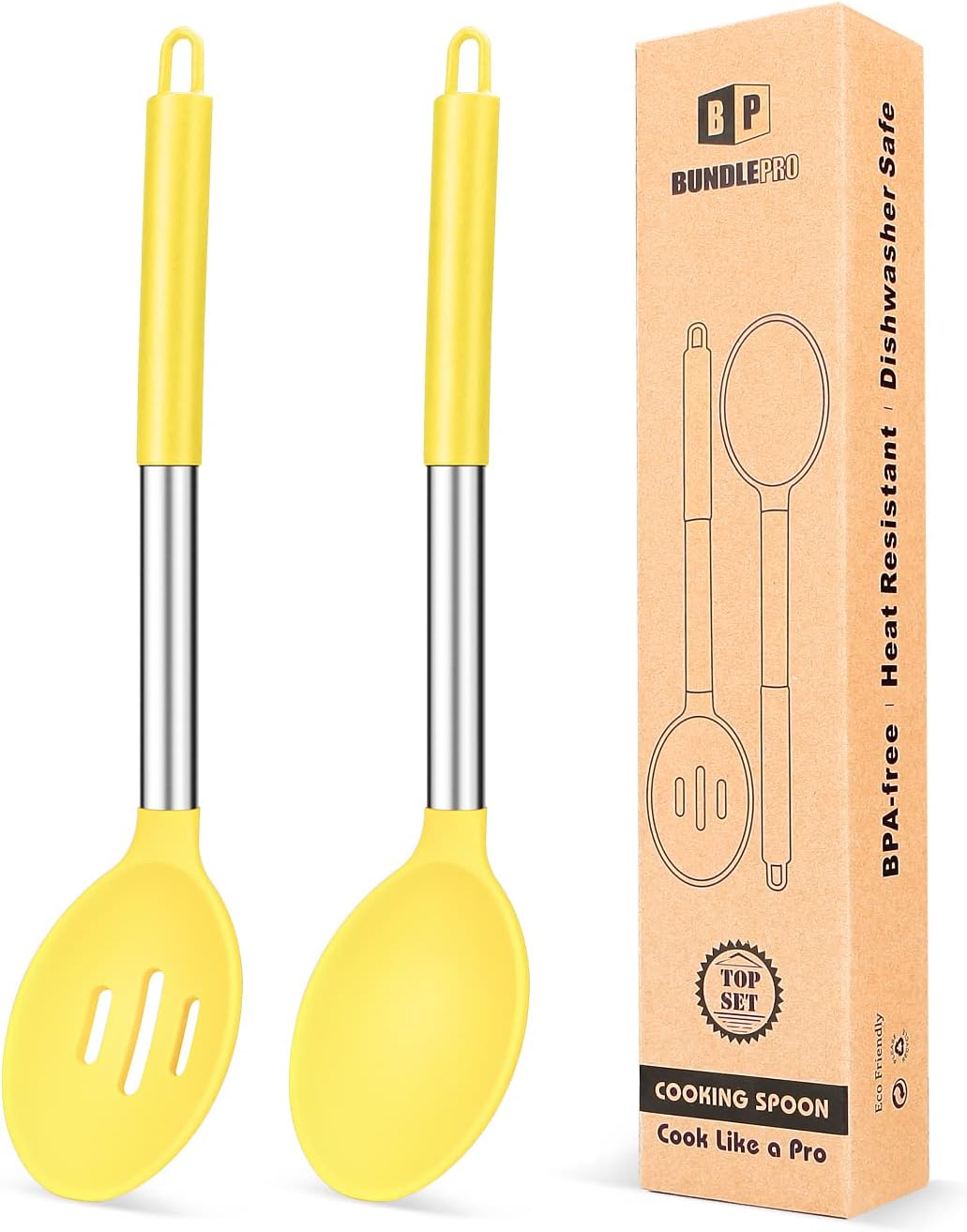 Pack of 2 Large Silicone Cooking Spoons,Non Stick Solid Basting Spoon,Heat - Resistant Kitchen Utensils for Mixing,Serving,Draining,Stirring (Black) - Amazing Gadgets Outlet