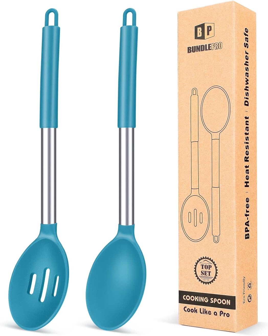 Pack of 2 Large Silicone Cooking Spoons,Non Stick Solid Basting Spoon,Heat - Resistant Kitchen Utensils for Mixing,Serving,Draining,Stirring (Blue) - Amazing Gadgets Outlet