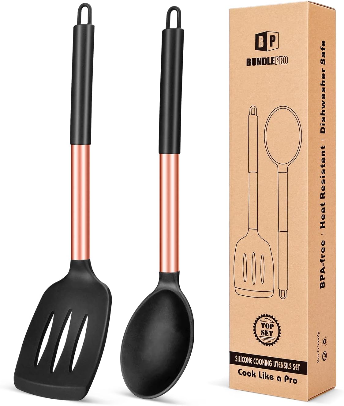 Pack of 2 Large Silicone Slotted Spatula, Non Stick Solid Spoon, High Heat Resistant BPA Free Cooking Utensils, Ideal Kitchen Cookware for Frying, Turning, Mixing, Serving, Draining, Stirring - Amazing Gadgets Outlet