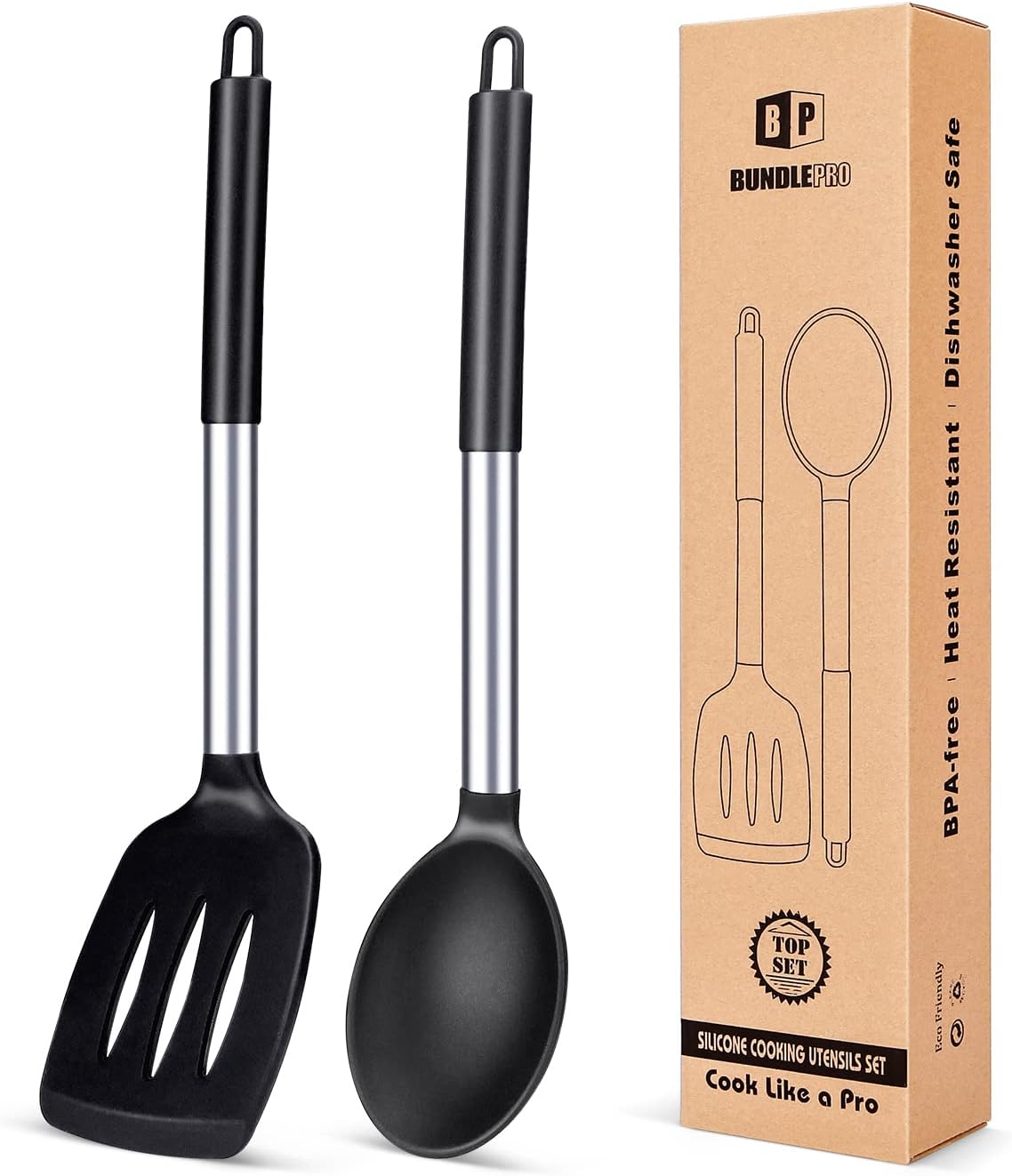 Pack of 2 Large Silicone Slotted Spatula, Non Stick Solid Spoon, High Heat Resistant BPA Free Cooking Utensils, Ideal Kitchen Cookware for Frying, Turning, Mixing, Serving, Draining, Stirring - Amazing Gadgets Outlet