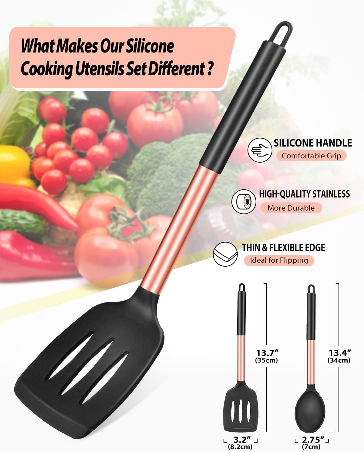 Pack of 2 Large Silicone Slotted Spatula, Non Stick Solid Spoon, High Heat Resistant BPA Free Cooking Utensils, Ideal Kitchen Cookware for Frying, Turning, Mixing, Serving, Draining, Stirring - Amazing Gadgets Outlet