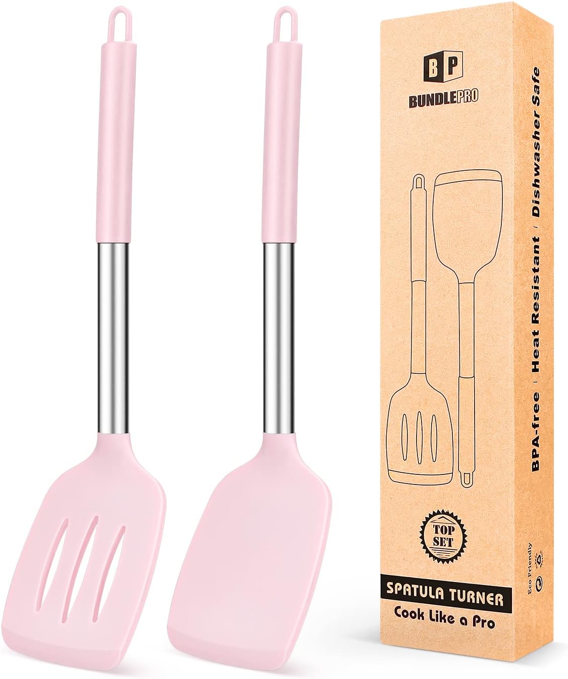 Pack of 2 Silicone Solid Turner,Non Stick Slotted Kitchen Spatulas,High Heat Resistant BPA Free Cooking Utensils,Ideal Cookware for Fish,Eggs,Pancakes (Pink) - Amazing Gadgets Outlet