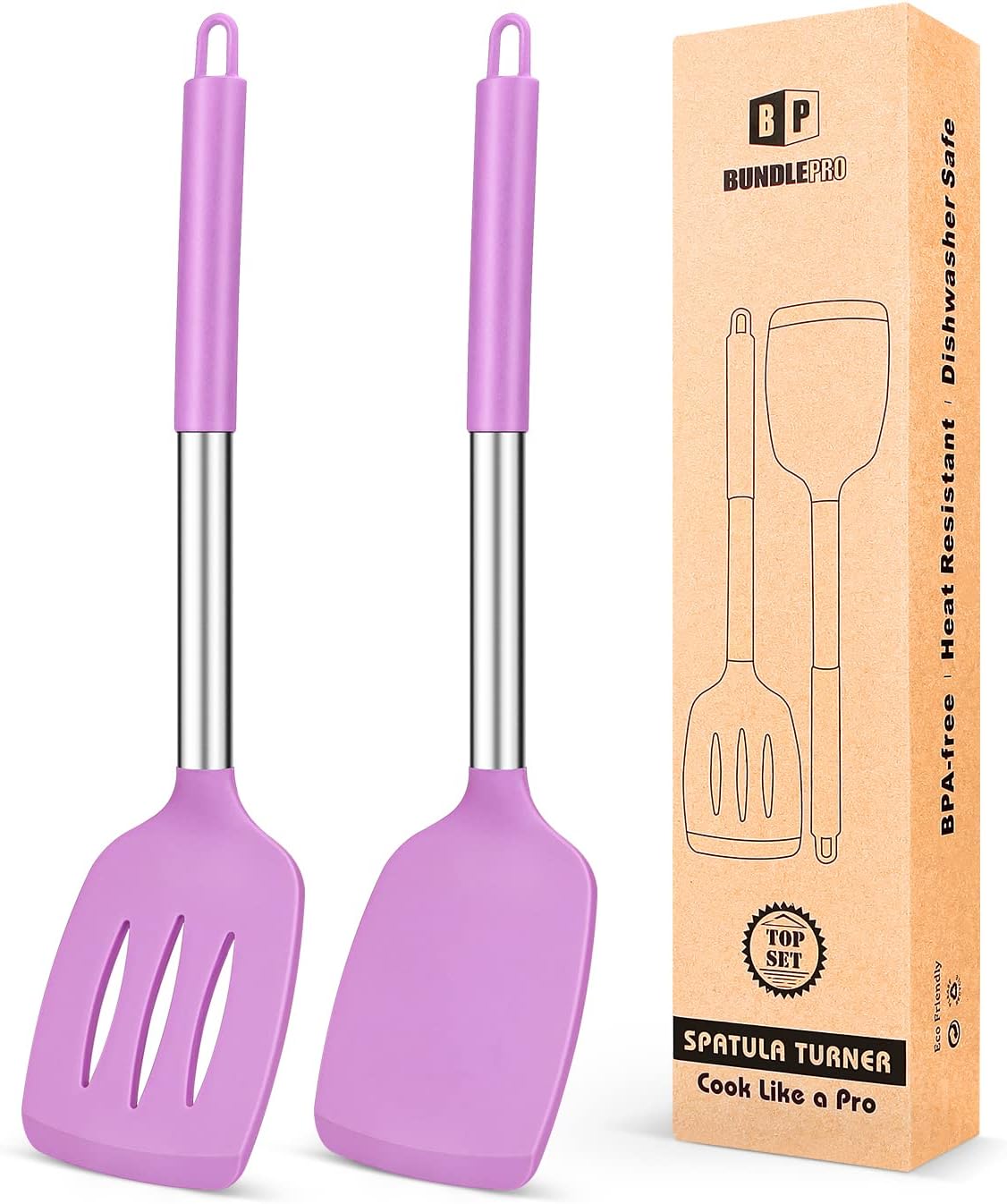 Pack of 2 Silicone Solid Turner,Non Stick Slotted Kitchen Spatulas,High Heat Resistant BPA Free Cooking Utensils,Ideal Cookware for Fish,Eggs,Pancakes (Pink) - Amazing Gadgets Outlet