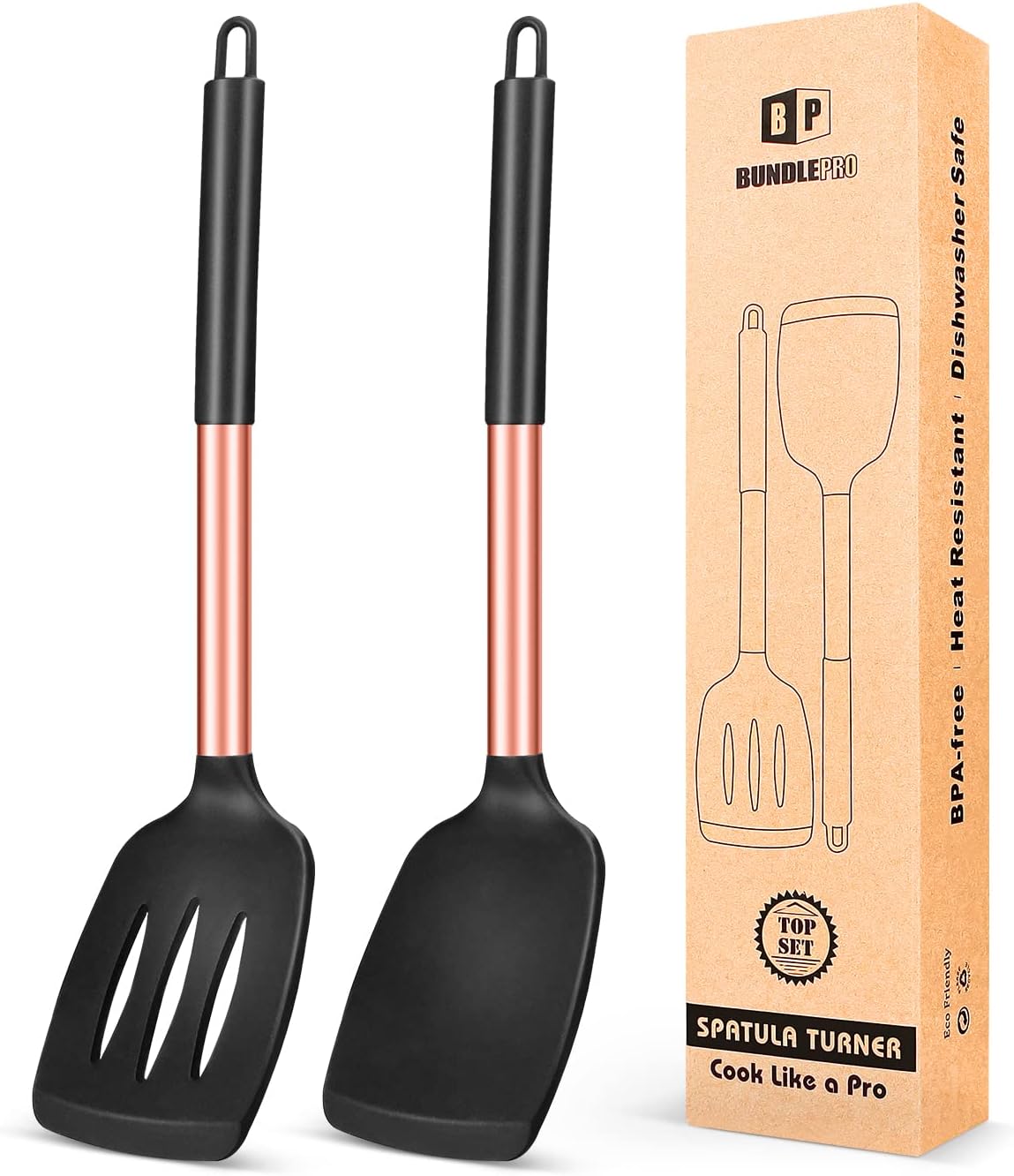 Pack of 2 Silicone Solid Turner,Non Stick Slotted Kitchen Spatulas,High Heat Resistant BPA Free Cooking Utensils,Ideal Cookware for Fish,Eggs,Pancakes (Pink) - Amazing Gadgets Outlet