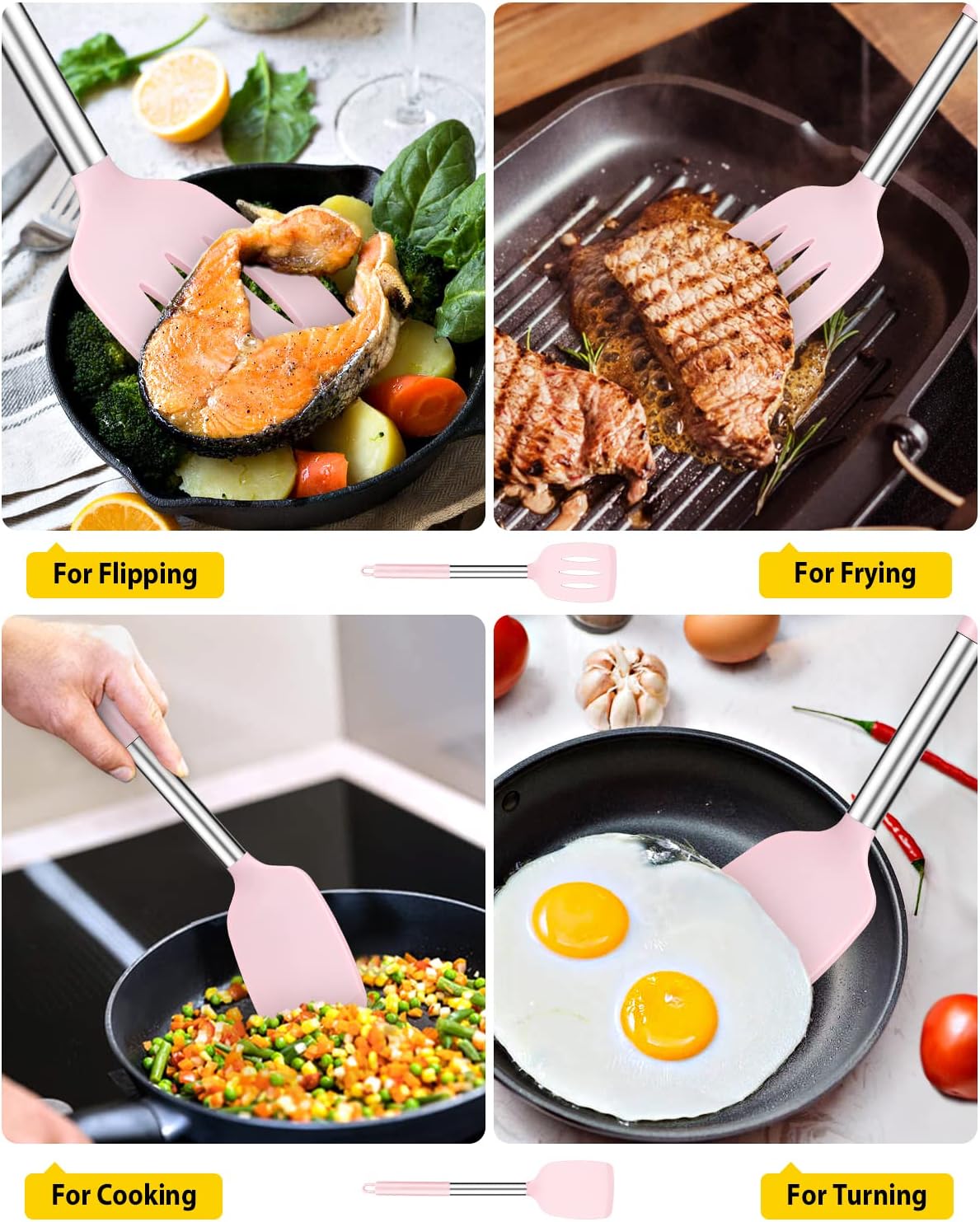 Pack of 2 Silicone Solid Turner,Non Stick Slotted Kitchen Spatulas,High Heat Resistant BPA Free Cooking Utensils,Ideal Cookware for Fish,Eggs,Pancakes (Pink) - Amazing Gadgets Outlet