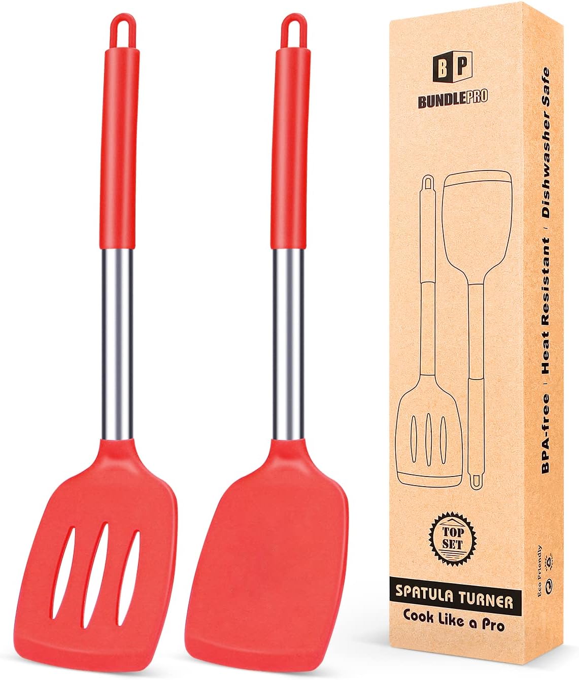 Pack of 2 Silicone Solid Turner,Non Stick Slotted Kitchen Spatulas,High Heat Resistant BPA Free Cooking Utensils,Ideal Cookware for Fish,Eggs,Pancakes (Pink) - Amazing Gadgets Outlet