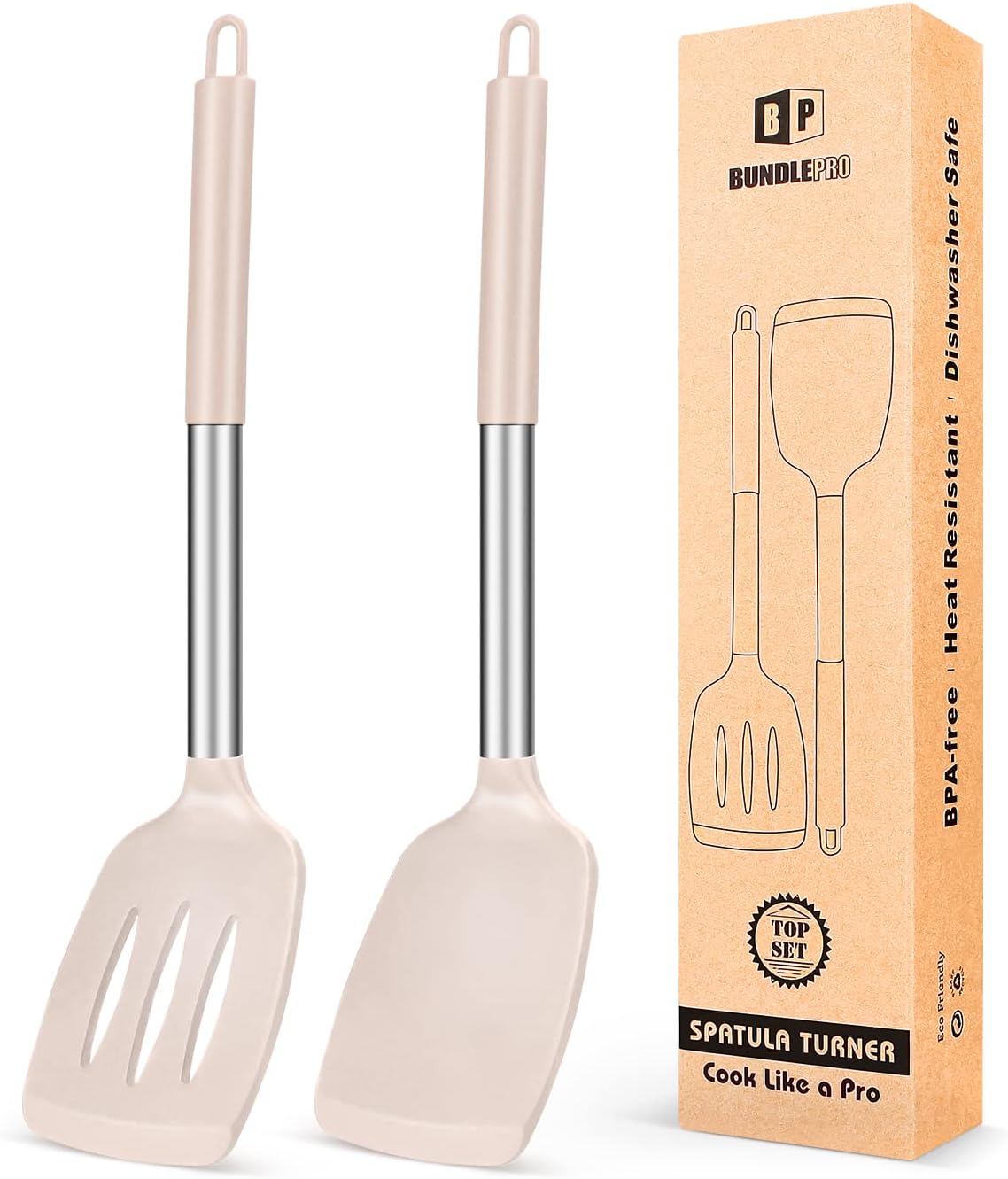 Pack of 2 Silicone Solid Turner,Non Stick Slotted Kitchen Spatulas,High Heat Resistant BPA Free Cooking Utensils,Ideal Cookware for Fish,Eggs,Pancakes (Pink) - Amazing Gadgets Outlet