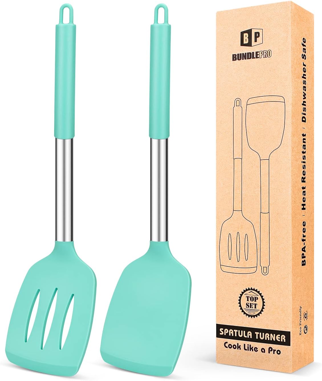 Pack of 2 Silicone Solid Turner,Non Stick Slotted Kitchen Spatulas,High Heat Resistant BPA Free Cooking Utensils,Ideal Cookware for Fish,Eggs,Pancakes (Pink) - Amazing Gadgets Outlet