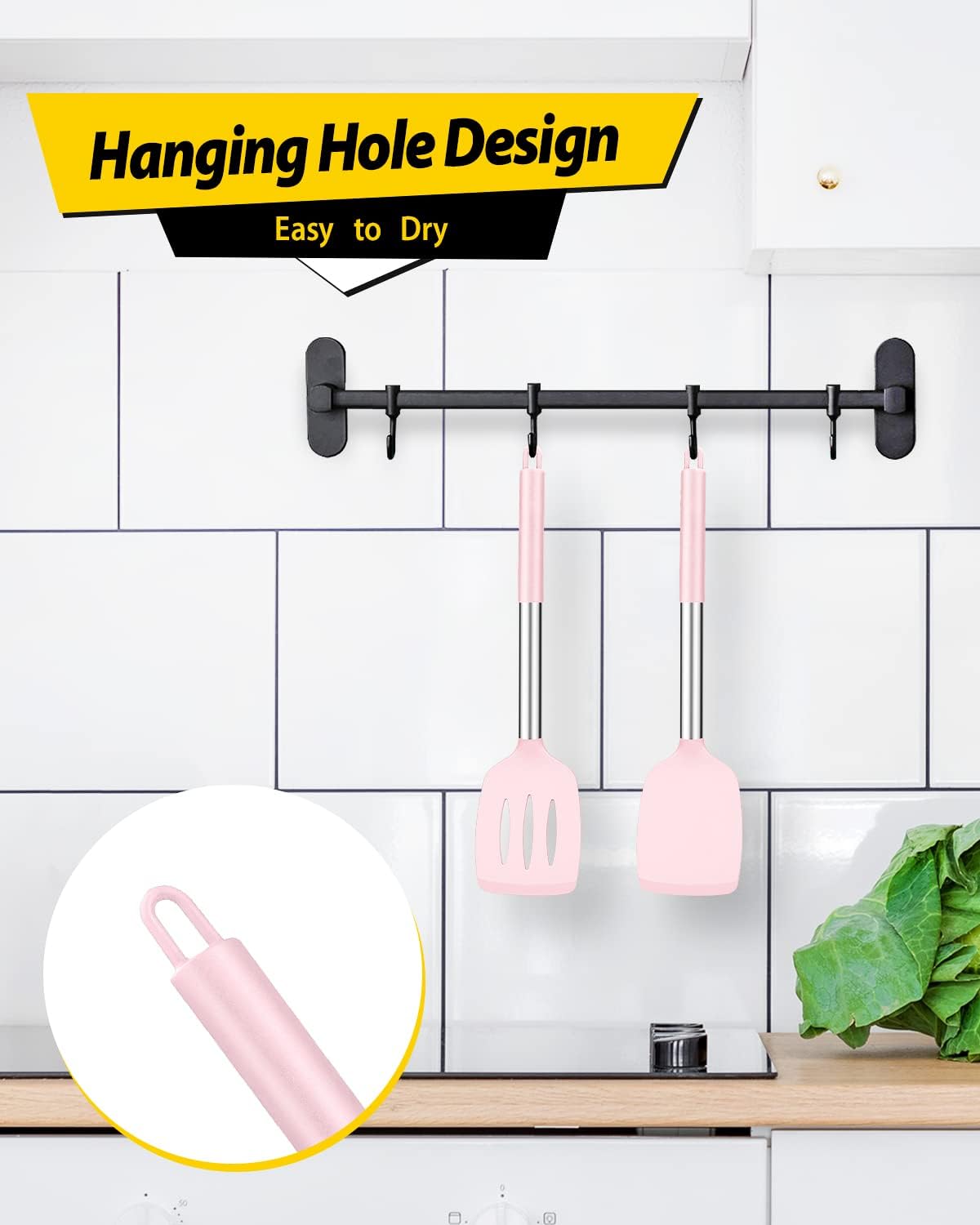 Pack of 2 Silicone Solid Turner,Non Stick Slotted Kitchen Spatulas,High Heat Resistant BPA Free Cooking Utensils,Ideal Cookware for Fish,Eggs,Pancakes (Pink) - Amazing Gadgets Outlet