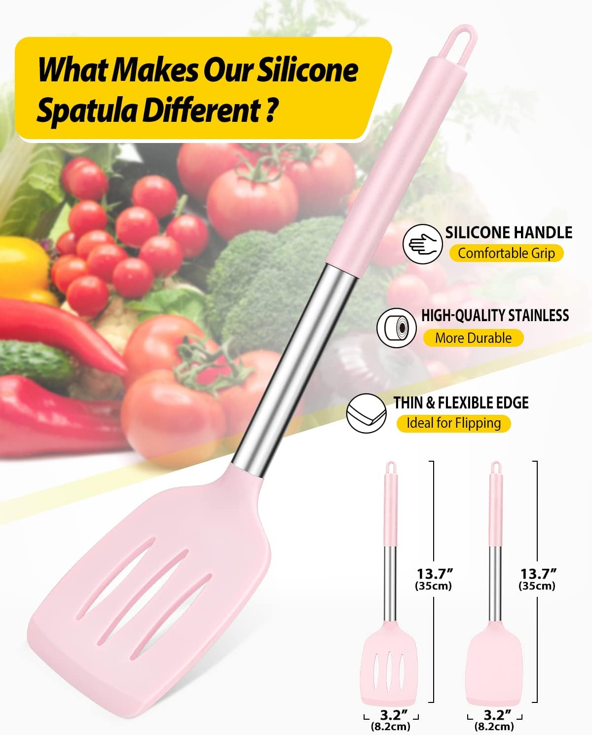 Pack of 2 Silicone Solid Turner,Non Stick Slotted Kitchen Spatulas,High Heat Resistant BPA Free Cooking Utensils,Ideal Cookware for Fish,Eggs,Pancakes (Pink) - Amazing Gadgets Outlet