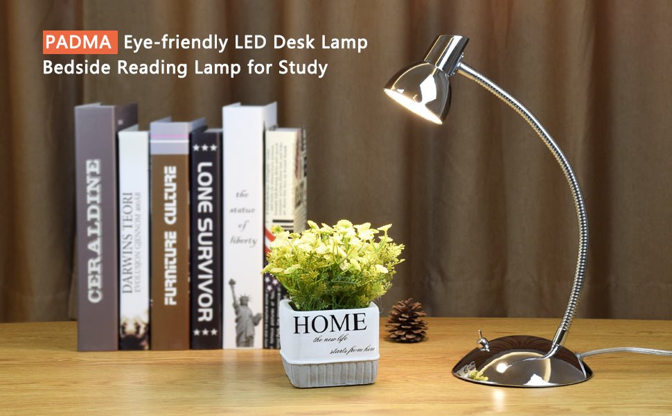 PADMA LED Desk Lamp 5W Eye - Caring Table Lamp 3000K Warm White Silver Chrome Finish Adjustable Reading Lamp for Student Study Office Bedroom Living Room - Amazing Gadgets Outlet