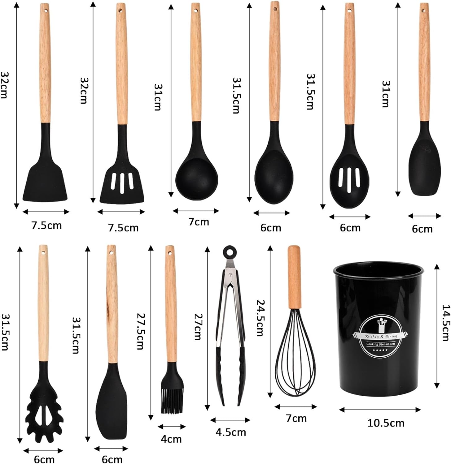 Pagezol 12PCS Kitchen Utensil Set Black, Silicone Cooking Utensils Set BPA Free Non Toxic Non Stick Heat Resistant, Wooden Handles Cooking Tool, Silicone Kitchen Gadgets Utensil, Kitchen Accessories - Amazing Gadgets Outlet