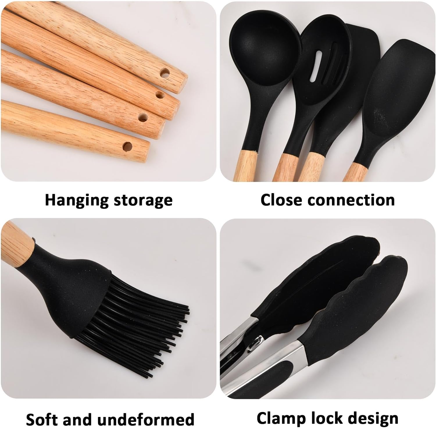 Pagezol 12PCS Kitchen Utensil Set Black, Silicone Cooking Utensils Set BPA Free Non Toxic Non Stick Heat Resistant, Wooden Handles Cooking Tool, Silicone Kitchen Gadgets Utensil, Kitchen Accessories - Amazing Gadgets Outlet