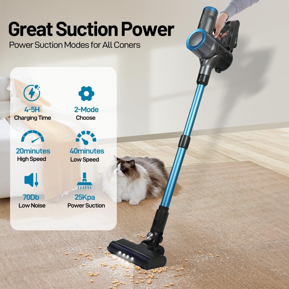 Panana Upright 6 in1 Handstick Cordless Vacuum Cleaner Hoover 220W Rechargeable Lithium 2000 mAh Battery Lightweight 2 Speed for Floor/Carpet/Pet Hair - Amazing Gadgets Outlet