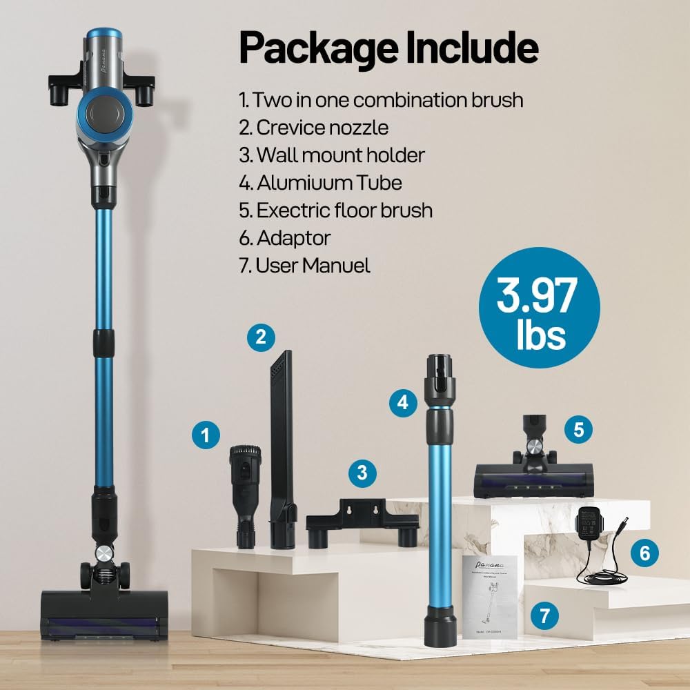 Panana Upright 6 in1 Handstick Cordless Vacuum Cleaner Hoover 220W Rechargeable Lithium 2000 mAh Battery Lightweight 2 Speed for Floor/Carpet/Pet Hair - Amazing Gadgets Outlet