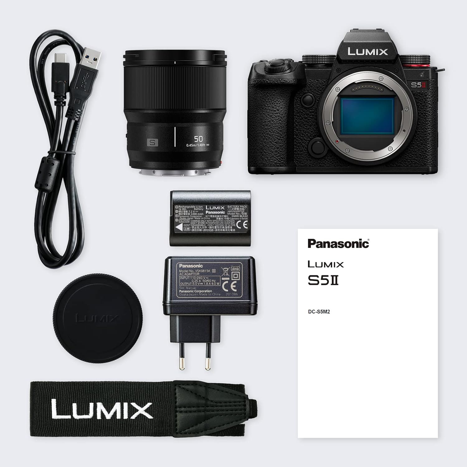 Panasonic LUMIX S5II Full Frame Mirrorless Camera Kit with New Phase Hybrid AF, Active I.S, Unlimited 4:2:2 10 - bit recording, 4K 60p and 6K 30p with LUMIX 50mm F1.8 L - Mount lens - DC - S5M2CE - Amazing Gadgets Outlet