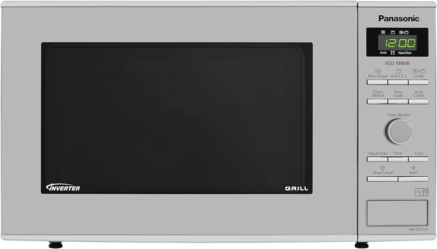 Panasonic NN - GD37HSBPQ Compact Microwave Oven with Grill and Turntable, 1000 W, 23 Litres, Inverter Power, Good for Bacon, x13 “One Touch” Programmes for easy cooking, Silver - Amazing Gadgets Outlet