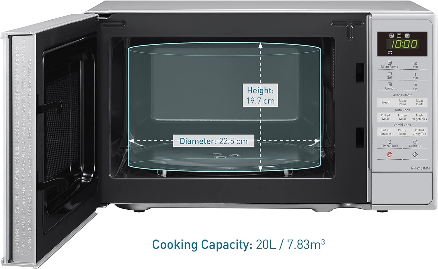 Panasonic NN - K18JMMBPQ Microwave Oven with Grill and Turntable, 800w, 1000w Grill, 5 Power Setting, 9 Auto Programmes, 20 Litres, Auto Defrost, Silver - Amazing Gadgets Outlet