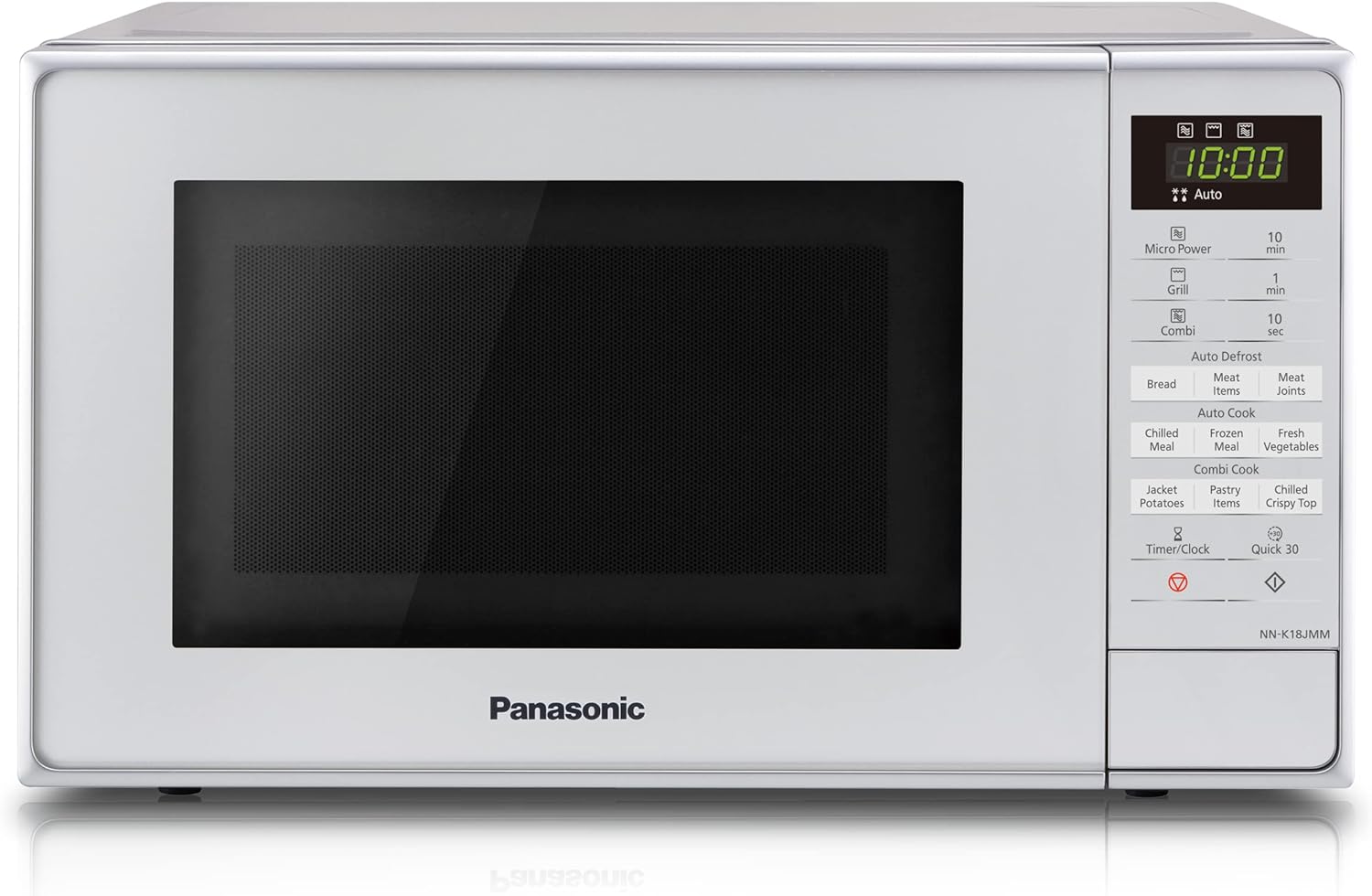 Panasonic NN - K18JMMBPQ Microwave Oven with Grill and Turntable, 800w, 1000w Grill, 5 Power Setting, 9 Auto Programmes, 20 Litres, Auto Defrost, Silver - Amazing Gadgets Outlet