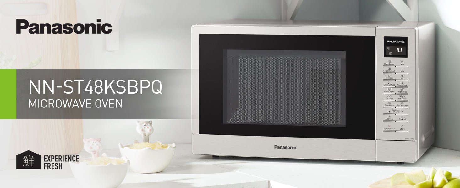 Panasonic NN - ST48KSBPQ Solo Inverter Microwave Oven with Turntable with 25 Programmes and a Junior Menu, 1000 W, 32 L - Silver - Amazing Gadgets Outlet