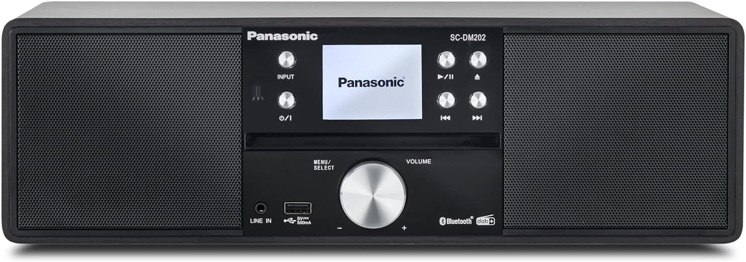 Panasonic SC - DM202EG - K Compact Micro Hi - Fi Stereo System with CD, DAB+/FM Radio, USB and Bluetooth, 24W Speakers, Remote Control, 2.4" TFT LCD Display, EQ Settings, Black. - Amazing Gadgets Outlet