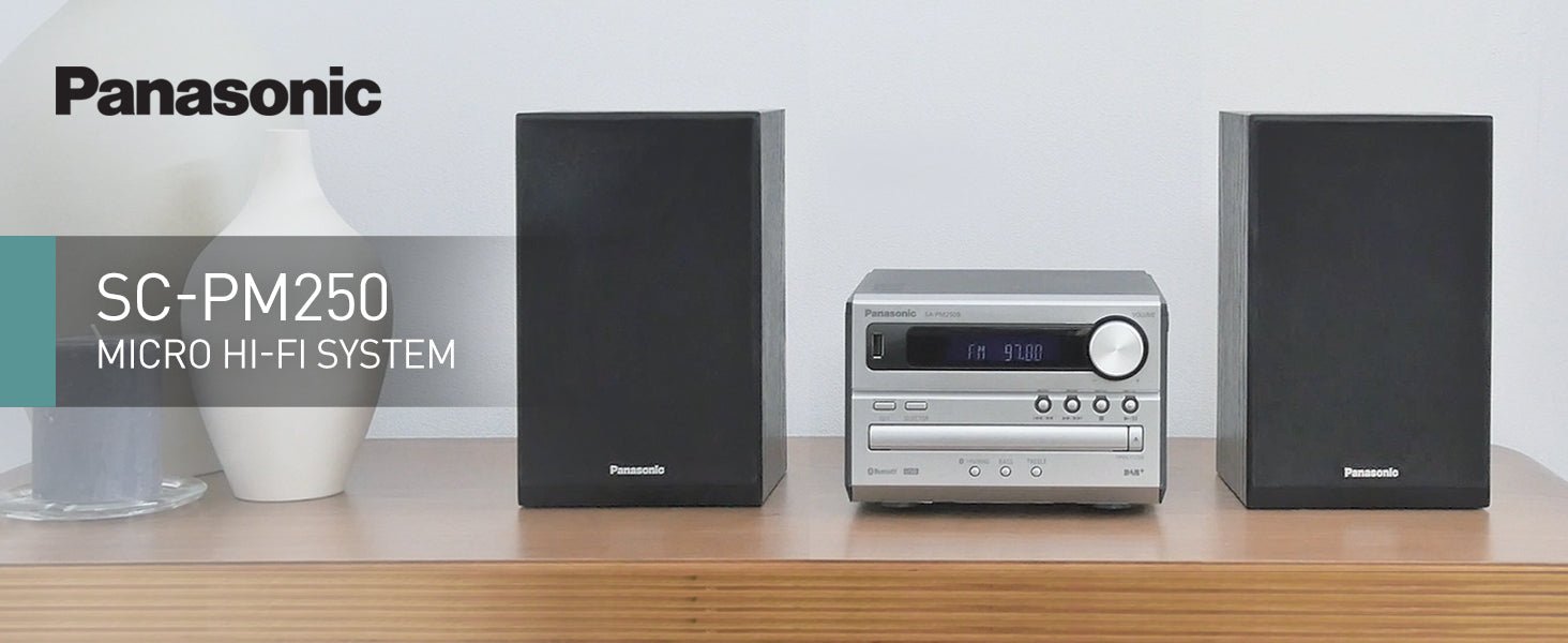 Panasonic SC - PM250EB - S Micro Hi - Fi Bluetooth Speaker System with FM Tuner - Silver - Amazing Gadgets Outlet