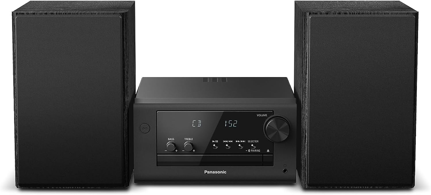 Panasonic SC - PM702EB - K Neat Micro Hi - Fi Compact Stereo System with CD, DAB+/FM Radio, USB and Bluetooth, 80W Speakers, Bass Control, Black - Amazing Gadgets Outlet