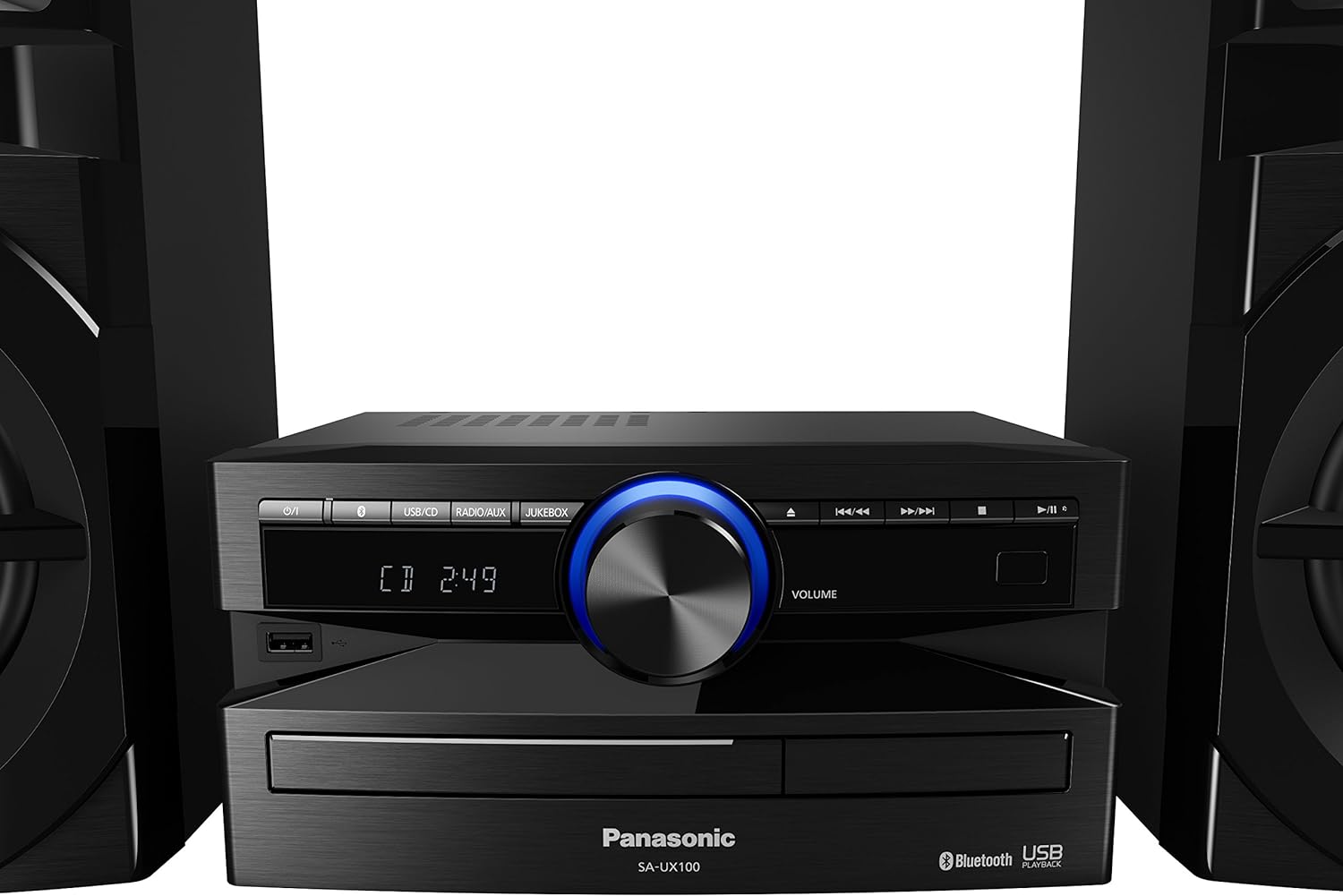 Panasonic SC - UX100E - K Black 300W Mini Hi - Fi System with Bluetooth, USB, CD Player, FM Radio, Manual EQ - Amazing Gadgets Outlet