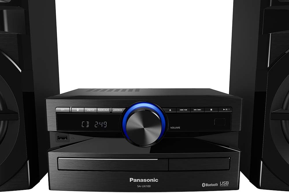 Panasonic SC - UX100E - K Black 300W Mini Hi - Fi System with Bluetooth, USB, CD Player, FM Radio, Manual EQ - Amazing Gadgets Outlet