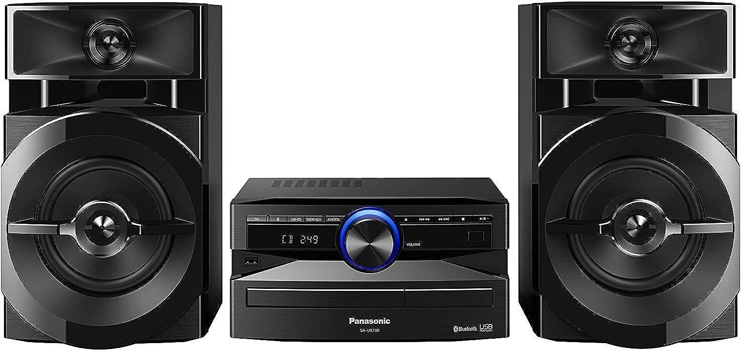 Panasonic SC - UX100E - K Black 300W Mini Hi - Fi System with Bluetooth, USB, CD Player, FM Radio, Manual EQ - Amazing Gadgets Outlet