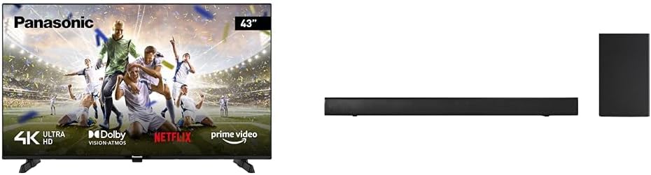 Panasonic TX - 43MX610B, 43 Inch 4K Ultra HD LED Smart TV with SC - HTB150EBK Slim Soundbar with Wireless Subwoofer - Amazing Gadgets Outlet