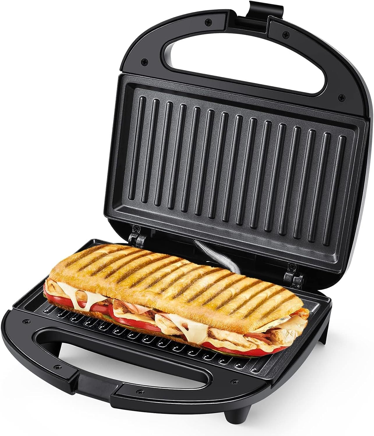 Panini Press Sandwich Maker, Sandwich Press with Indicator Lights, Cool Touch Handle, Non - Stick Coated Plates, 750W, Black - Amazing Gadgets Outlet