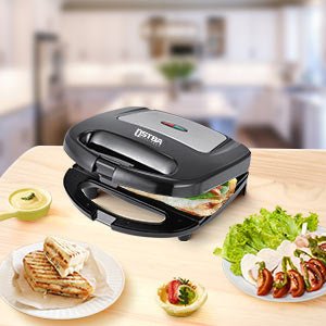 Panini Press Sandwich Maker, Sandwich Press with Indicator Lights, Cool Touch Handle, Non - Stick Coated Plates, 750W, Black - Amazing Gadgets Outlet