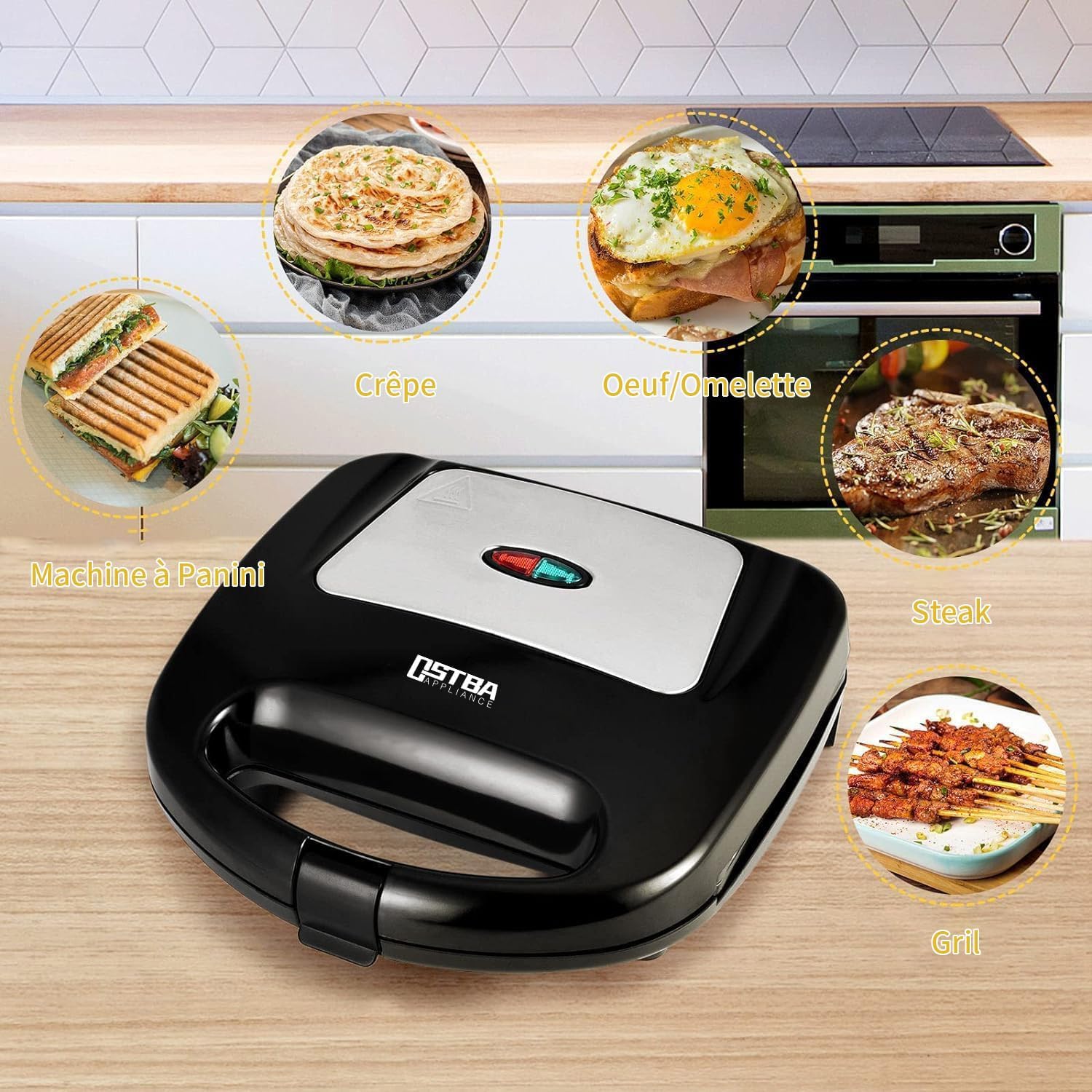 Panini Press Sandwich Maker, Sandwich Press with Indicator Lights, Cool Touch Handle, Non - Stick Coated Plates, 750W, Black - Amazing Gadgets Outlet