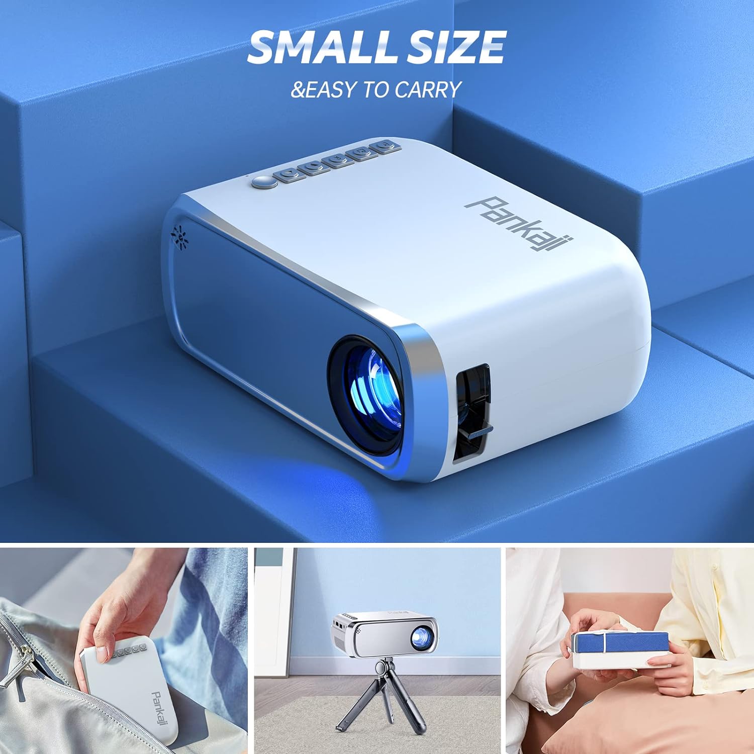 Pankaji Smartphone Projector, Mini Projector Full HD 1080P Support WiFi Projector Home Cinema Video Projector Compatible with PS4/TV Stick/HDMI/USB/iOS/Android Mobile Phone Portable Projector - Amazing Gadgets Outlet