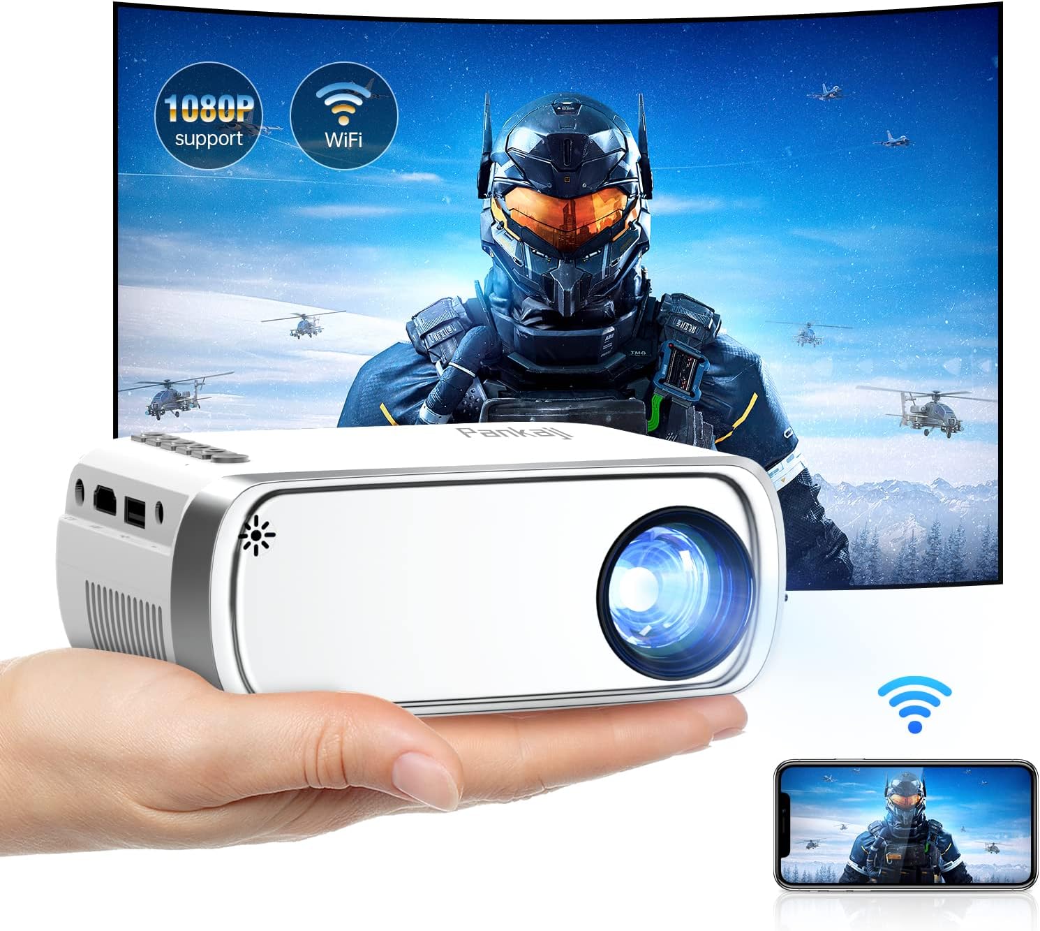 Pankaji Smartphone Projector, Mini Projector Full HD 1080P Support WiFi Projector Home Cinema Video Projector Compatible with PS4/TV Stick/HDMI/USB/iOS/Android Mobile Phone Portable Projector - Amazing Gadgets Outlet