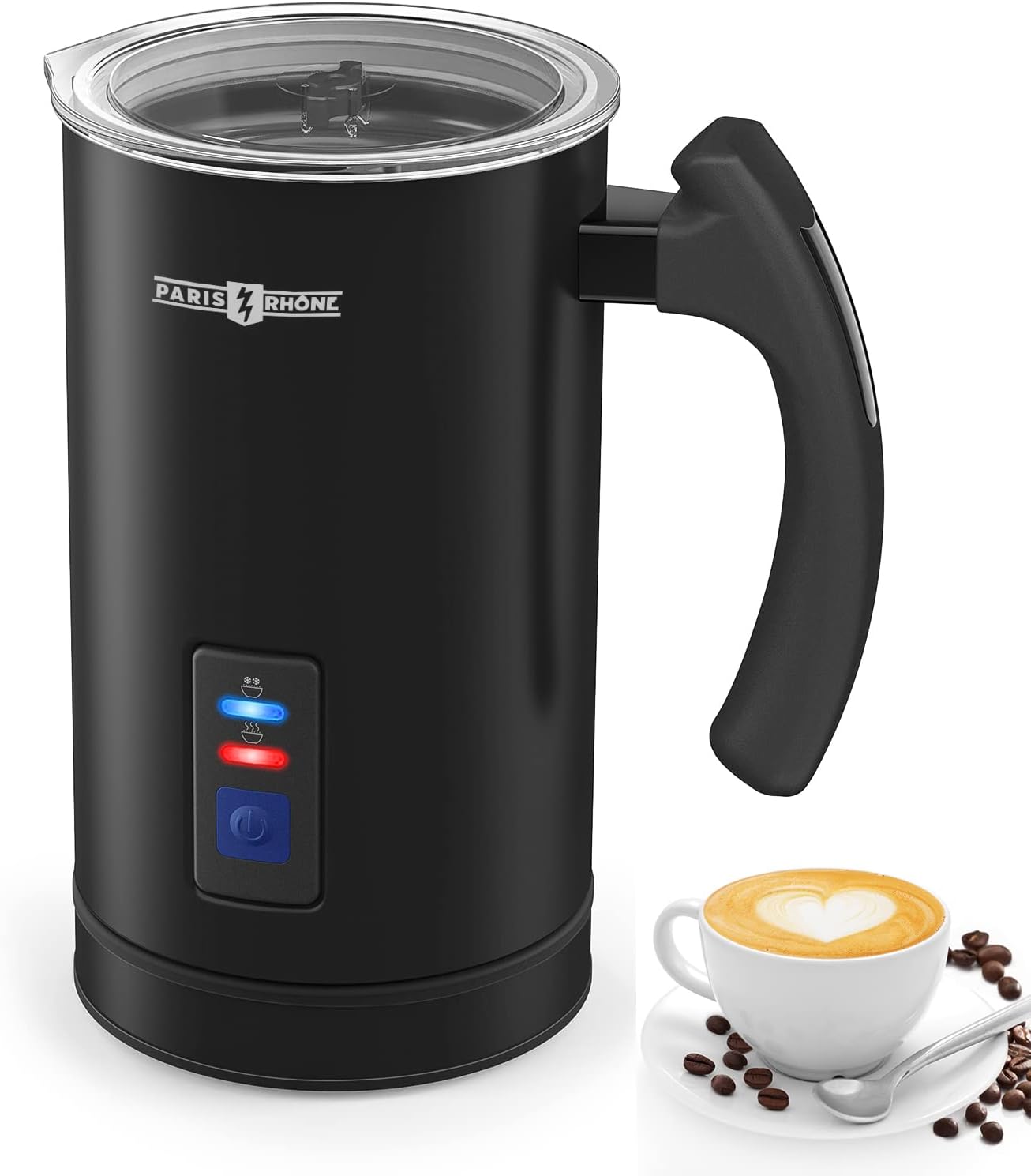 Paris Rhône Milk Frother, 4 - in - 1 Milk Frother with Stand, Electric Milk Frother and Steamer Hot& Cold Foam Temperature Control, Auto Shut - Off Frother for Coffee Latte, Cappuccino Black - Amazing Gadgets Outlet