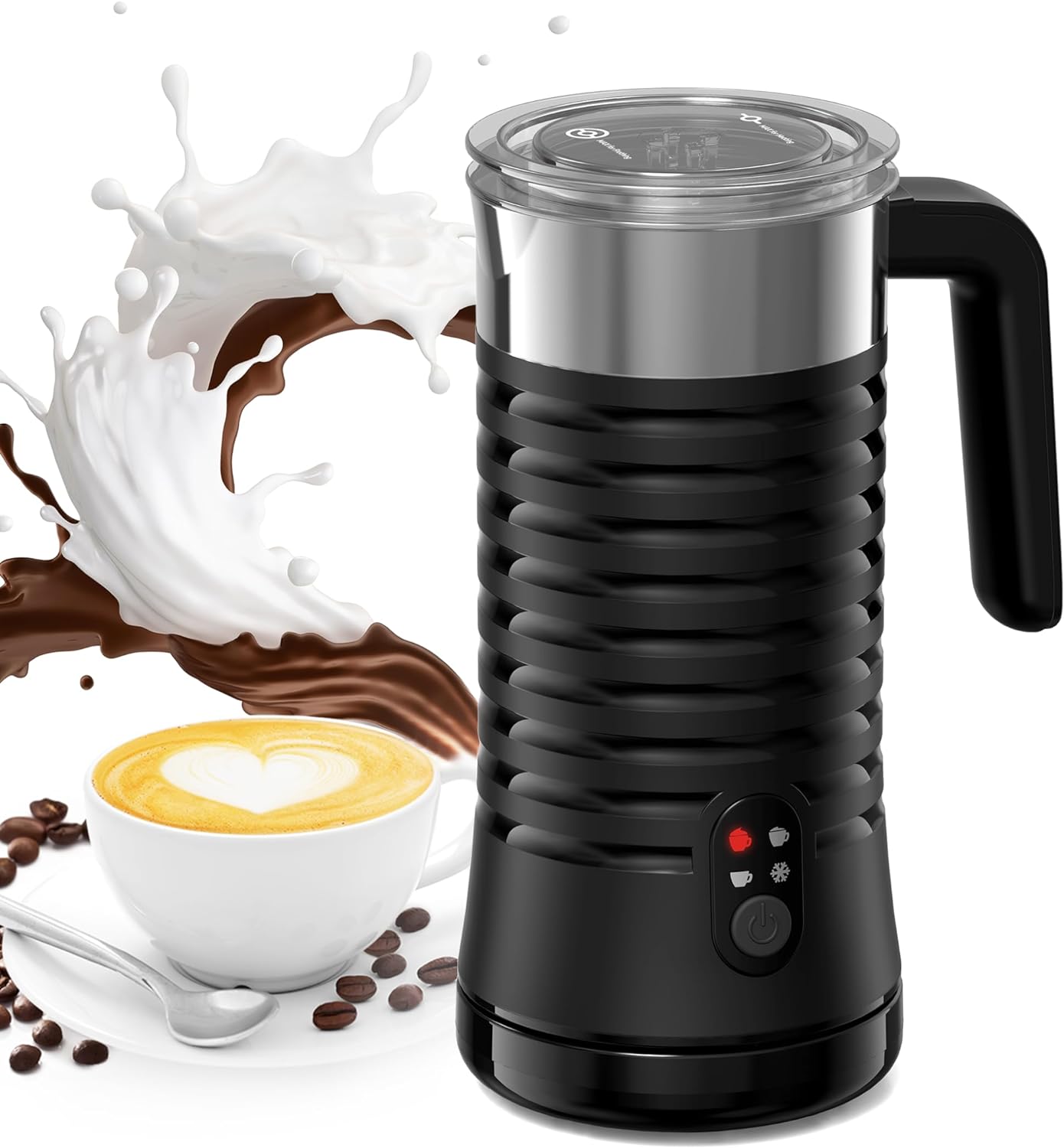 Paris Rhône Milk Frother, 4 - in - 1 Milk Frother with Stand, Electric Milk Frother and Steamer Hot& Cold Foam Temperature Control, Auto Shut - Off Frother for Coffee Latte, Cappuccino Black - Amazing Gadgets Outlet