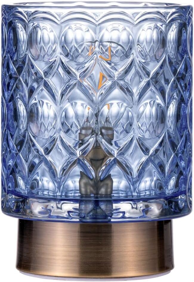 Pauleen Chic Glamour 48242 Mobile Table Lamp Glass Table Lamp Timer Function 6H Battery Glass Lamp Without Cable Blue/Brass - Amazing Gadgets Outlet