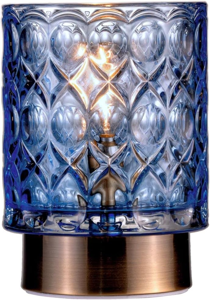 Pauleen Chic Glamour 48242 Mobile Table Lamp Glass Table Lamp Timer Function 6H Battery Glass Lamp Without Cable Blue/Brass - Amazing Gadgets Outlet