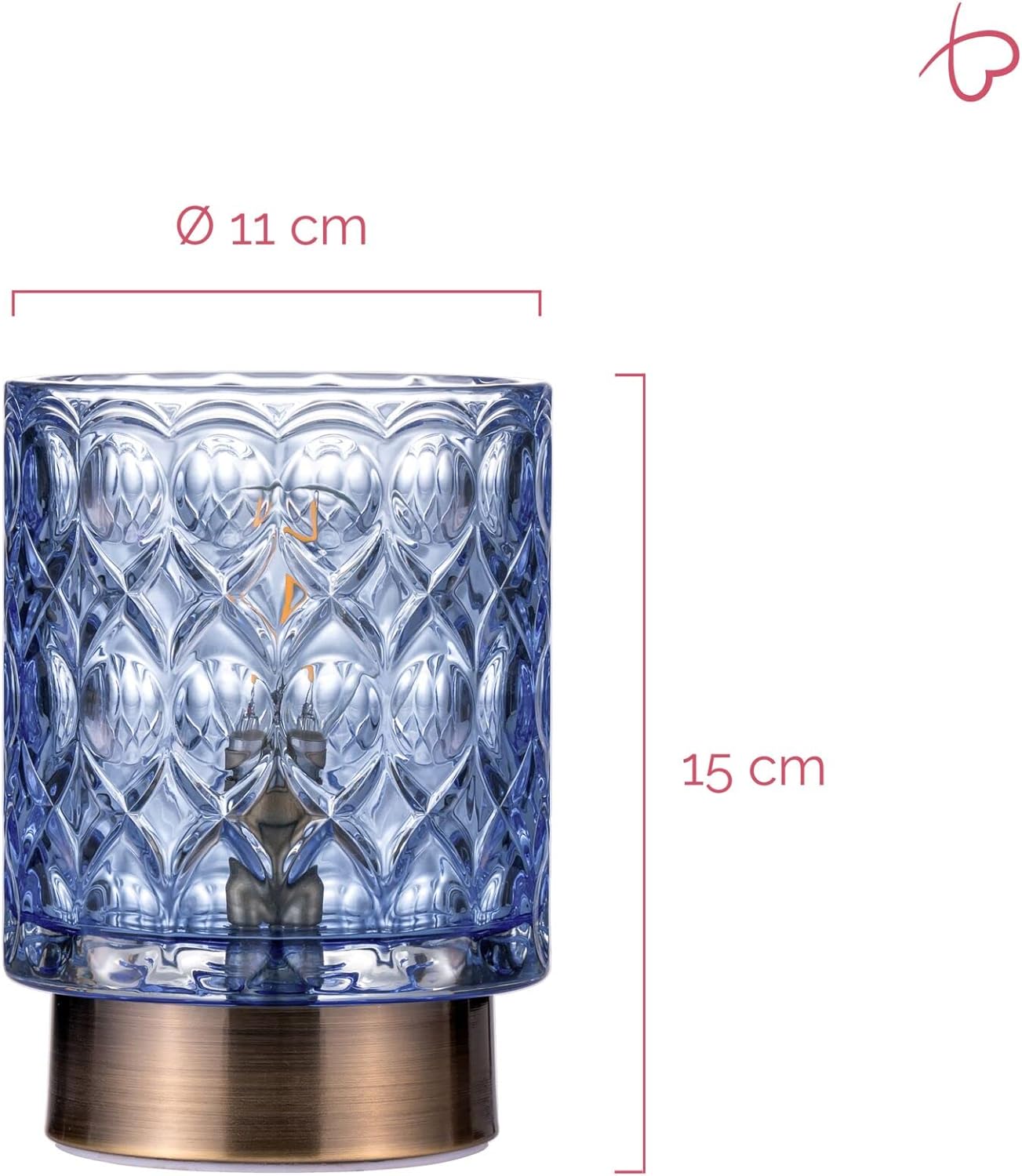 Pauleen Chic Glamour 48242 Mobile Table Lamp Glass Table Lamp Timer Function 6H Battery Glass Lamp Without Cable Blue/Brass - Amazing Gadgets Outlet