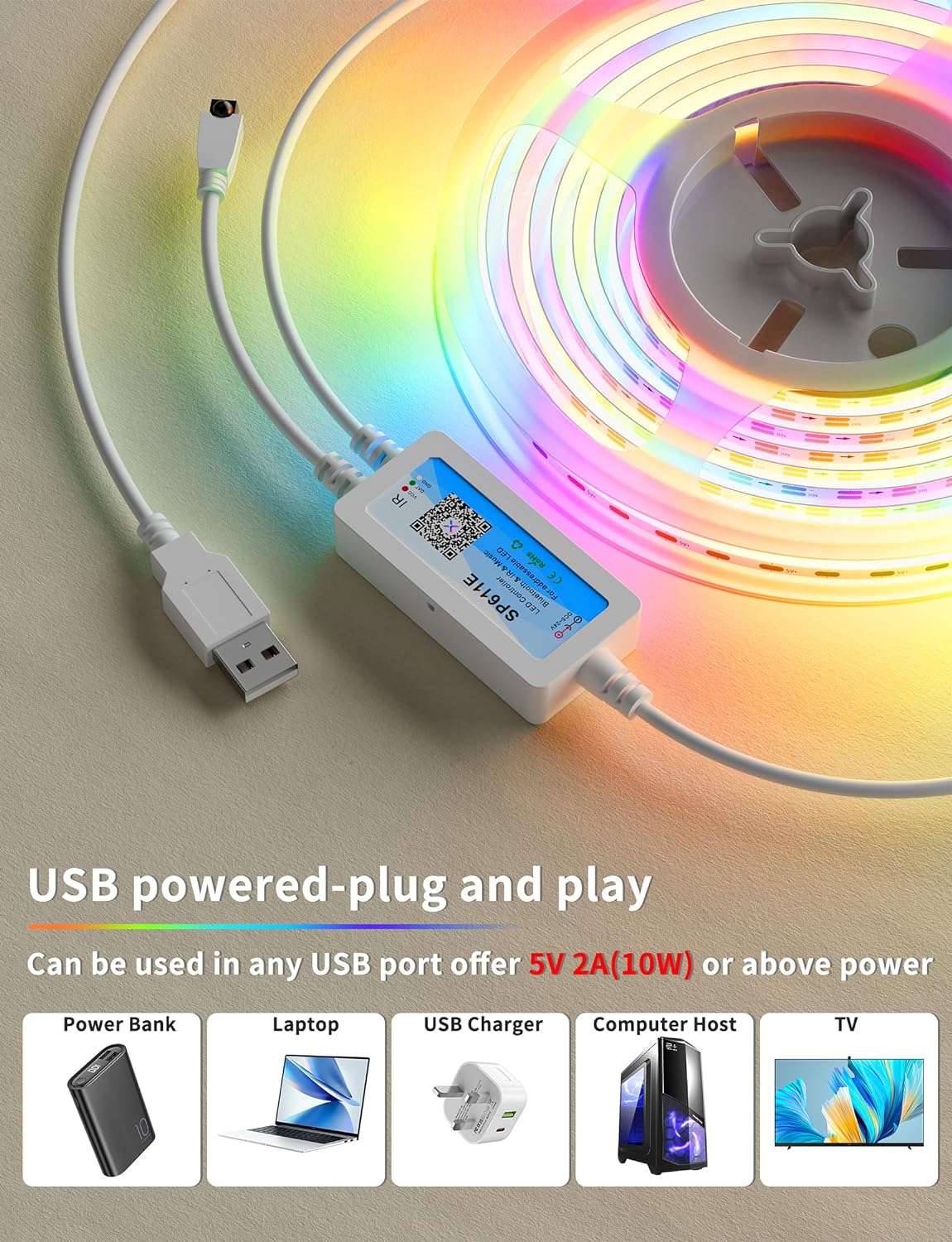 PAUTIX USB RGB Smart IC COB LED Strip 2m, 5V 360LEDs Colour - Changing Pixel Addressable RGB LED Tape Lights, Music Sync APP Control for TV Cabinet Mirror Bedroom Kitchen DIY Lighting - Amazing Gadgets Outlet