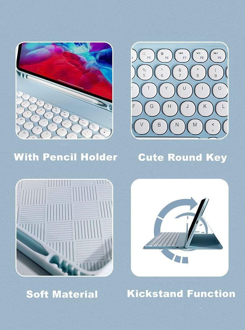 PboyiqiS Keyboard Case for iPad 10 2022, iPad10th Generation Case with Keyboard and Mouse Cute Round Key Detachable Keyboard Case with Pencil Holder (Teal) - Amazing Gadgets Outlet