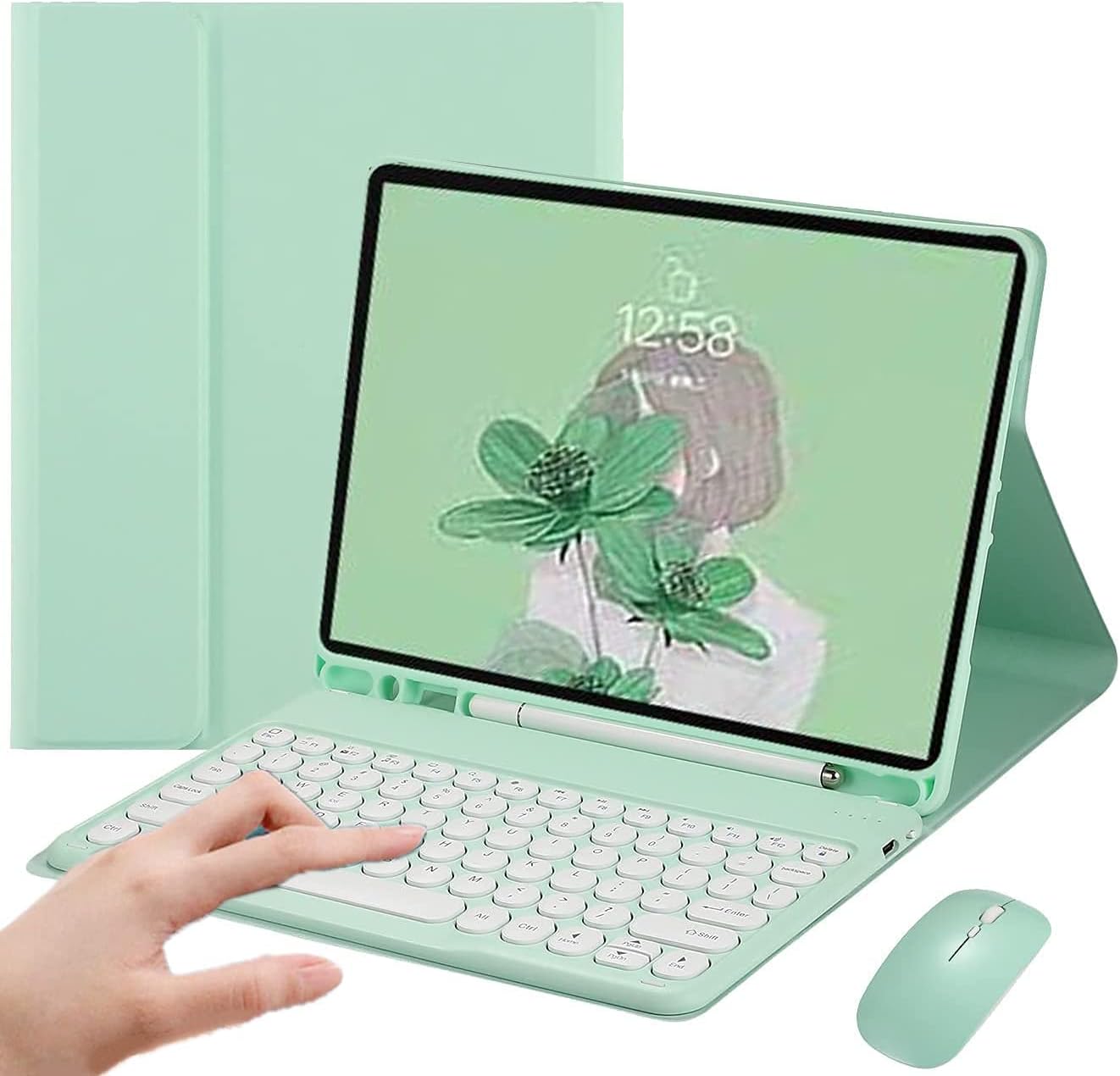 PboyiqiS Keyboard Case for iPad 10 2022, iPad10th Generation Case with Keyboard and Mouse Cute Round Key Detachable Keyboard Case with Pencil Holder (Teal) - Amazing Gadgets Outlet